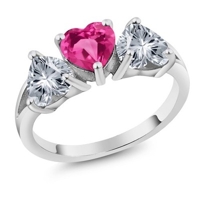 925 Sterling Silver Pink Mystic Topaz and Zirconia 3-Stone Women Engagement