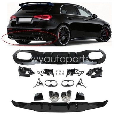 Rear Bumper Diffuser Lip W/Tailpipes For 2019-22 Benz W177 A200 A250 Sport Sedan