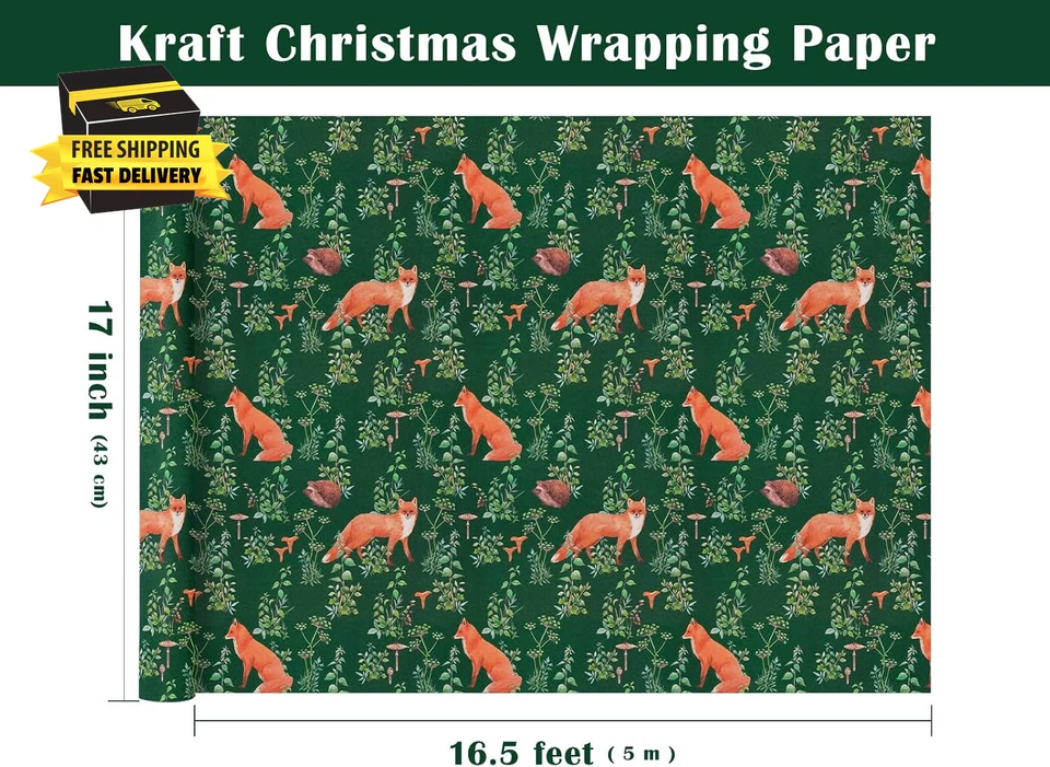 Kraft Forest Animals Christmas Wrapping Paper - Mini Roll - 17 Inch X 16.5 Feet - Image 3 of 4