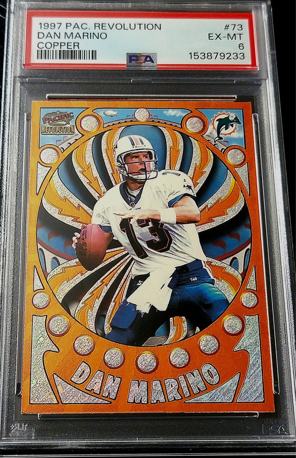 1997 Pacific Revolution Dan Marino Copper #73 PSA 6 Dolphins 🐬 💥 view 1