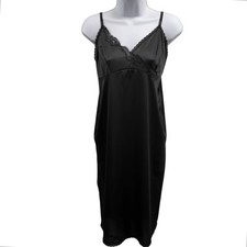 Vintage Vanity Fair Women s 40 Black Nylon Lace Trim Slip Dress Made In USA