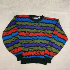 Vintage Abstract Knitted Jumper Patterned Grandad Knit Sweater Men's L