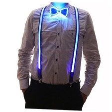 Light Up Men's LED Suspenders and Bow Tie Combo - Light up Suspenders for Blue