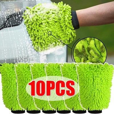 1-10PCS Microfiber Car Wash Green Gloves Portable Car Cleaning Mitt Super Absorb