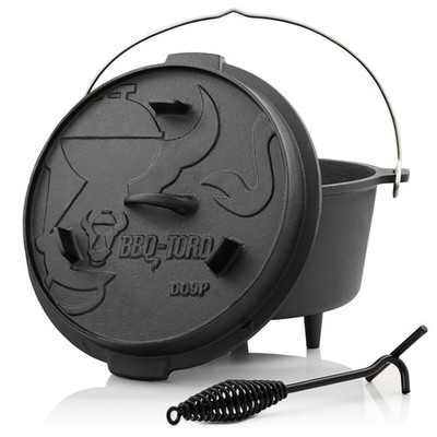 BBQ-TORO Dutch Oven 9 QT Premium Gusstopf Gusseisen Bräter 9L mit Deckelheber