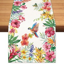 Summer Tropical Floral Table Runner Spring Butterfly Burlap Table Runners, Pa...