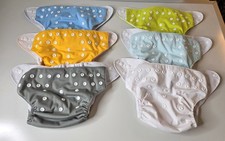 ALVABABY Solid Cloth Diapers One Size Adjustable Washable Lot Of 6 No Inserts