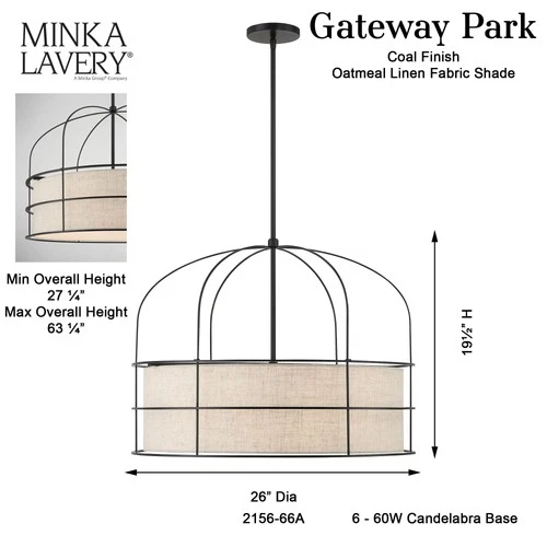 Minka Lavery 2156 Gateway Park 6 Light 26"W Cage Multi Light - Coal - Picture 10 of 12