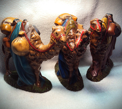 Vtg 70 s Atlantic Mold Nativity 3 Camel Replacement Hand Painted 7'' Decor Lot