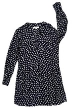 Ann Taylor LOFT Dress Womens Sz M Navy Blue White Dot Drawstring  Pockets Lined