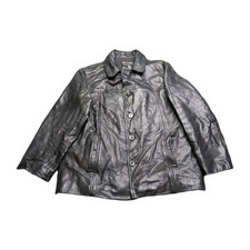 VINTAGE J Crew Jacket Mens Medium Black Leather Poly Wool Lined Car Coat Y2K