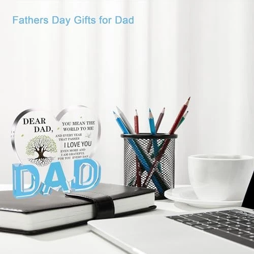 Fathers Day Dad Gifts, Gifts for Dad - Acrylic Heart Plaque Dad Gifts 3.9 ×