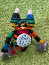 Handmade Crochet Crazy Cat Stuffed Animal Plush Toy 9 Inch Rainbow Colorful Soft