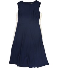 Ralph Lauren Womens Belted Side Stripe Georgette A-line Dress, navy, 8