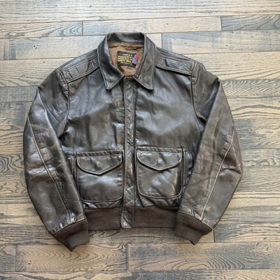 1980 s Vintage Schott Bros Type A-2 Leather Flight Jacket USA Made Zip Size 42