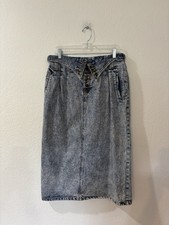Vintage Gitano Acid Wash Foldover Denim Ankle Length Skirt, Size L