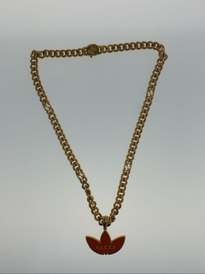 GUCCI x adidas Trefoil Pendant Necklace Gold Tone Chain 48cm Men's