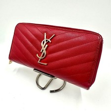 Auth Saint Laurent Long Wallet YSL Monogram Large Flap Red Leather Gold Logo