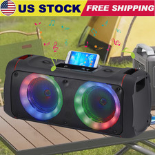 Dual 6.5" Portable Bluetooth Subwoofer Speaker Heavy Bass Sound Party FM AUX