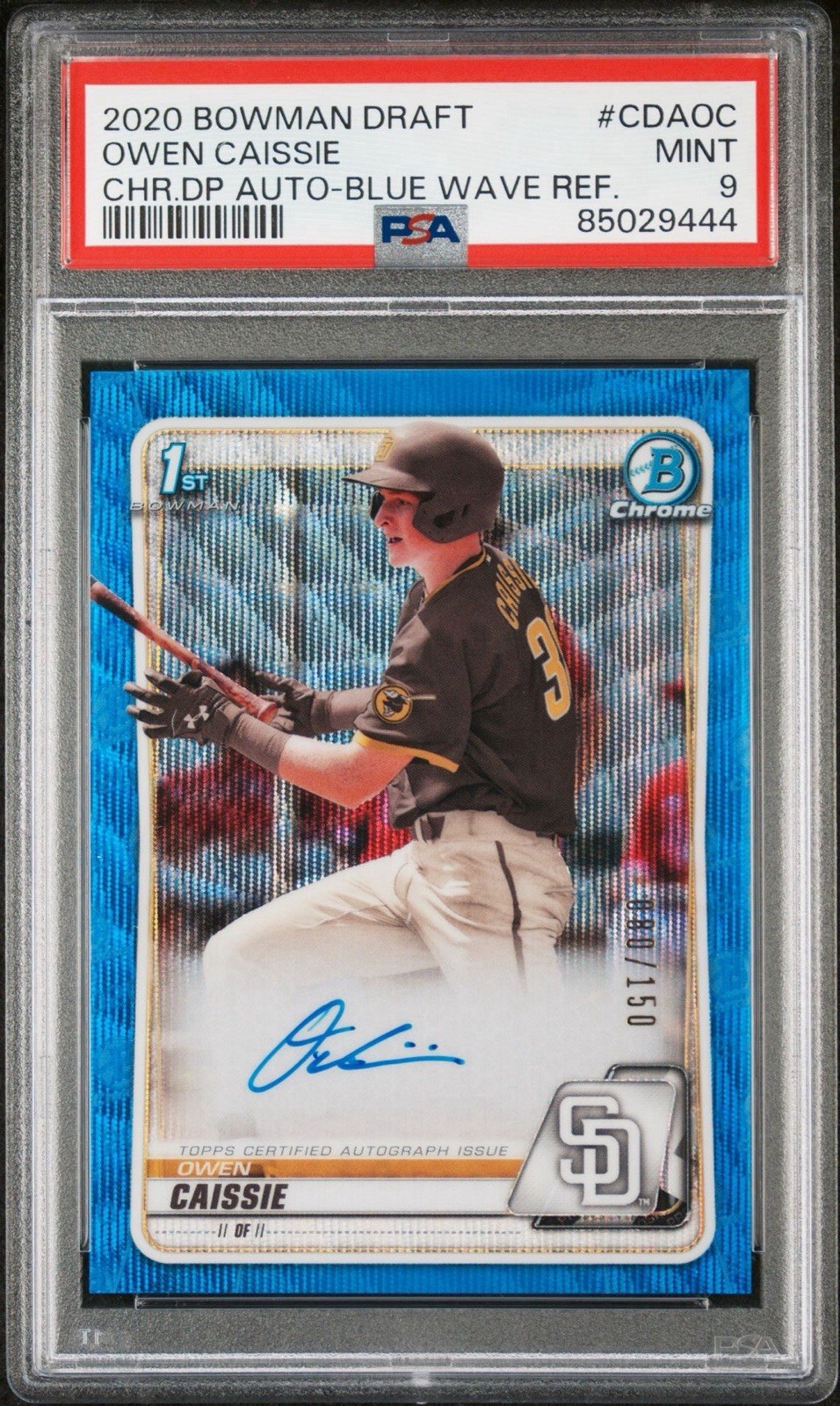 2020 Bowman Chrome 1st Owen Caissie Blue Wave Refractor 80/150  Auto PSA 9