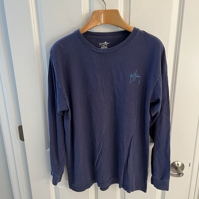 Guy Harvey Tee T Shirt Men Medium M Blue Long Sleeve Cotton Fishing