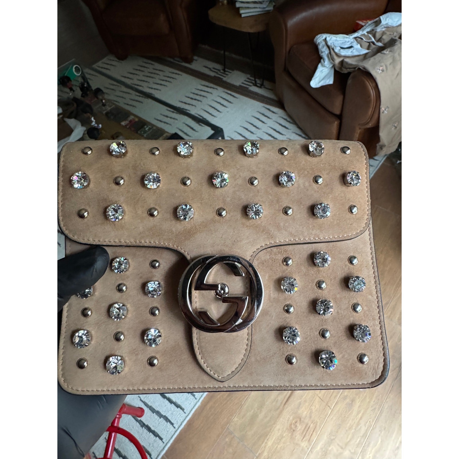 Gucci suede interlocking crystal small shoulder b… - image 12