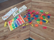 Vintage Fisher Price Plastic Magnetic Alphabet Letters Lot With Stencils Tray