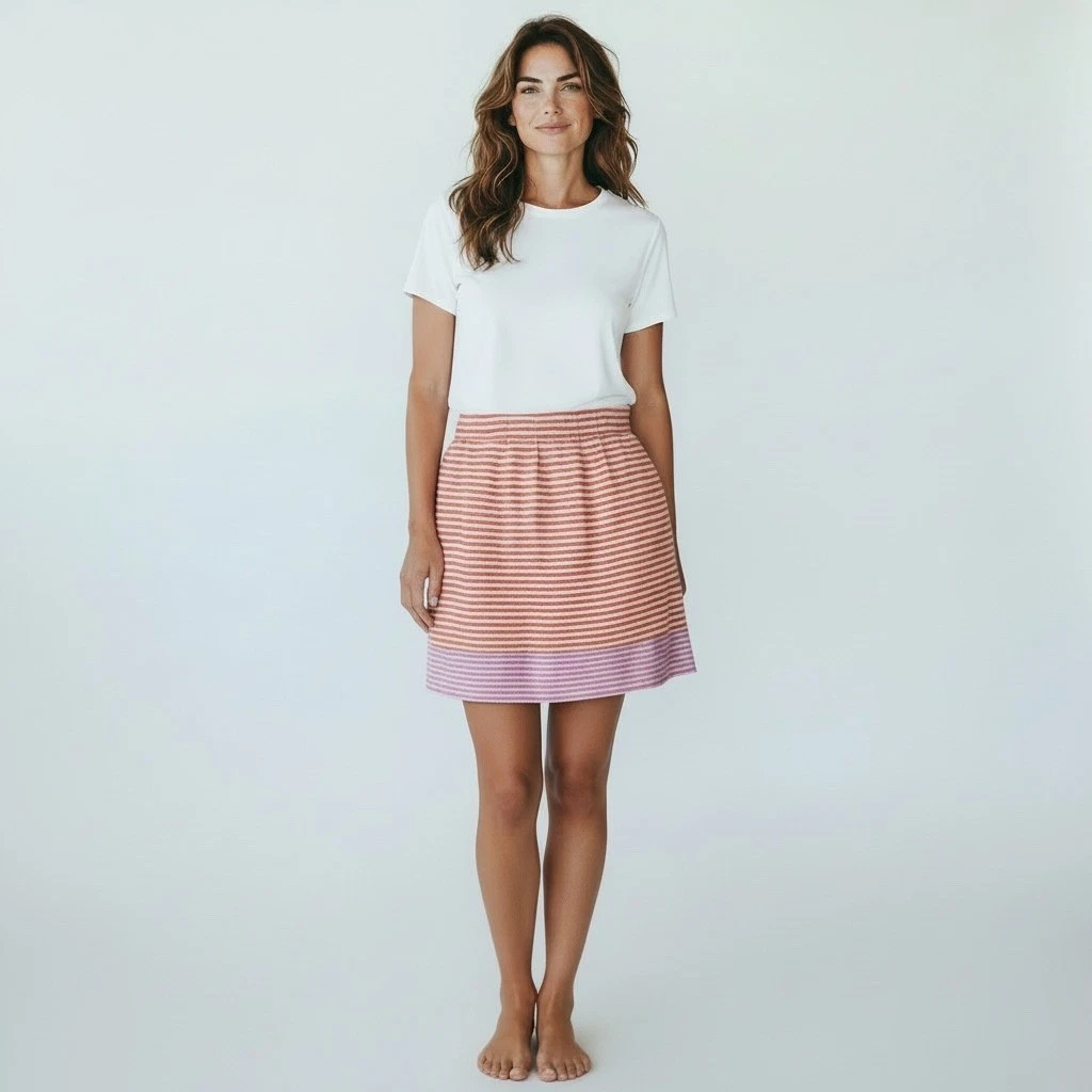 LOFT Striped Linen Skirt Women 14 Orange Pink Casual Summer Coastal Office Work