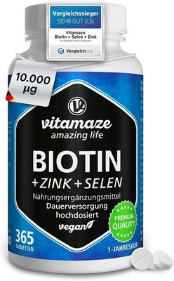 Biotin hochdosiert 10.000 mcg + Selen + Zink für Haarwachstum, Haut & Nägel, 365