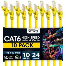 10 Pack Cat6 Ethernet Cable Reliable Gigabit LAN Cord with RJ45 Plugs Yellow