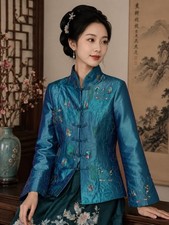NWOTWomen  s Chinese Style Embroidered Jacket Teal Blue Collar Size XXL US. Siz L