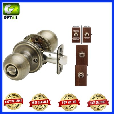 Antique Brass Privacy Door Knob with Adjustable Latch - ANSI Grade-3 Security