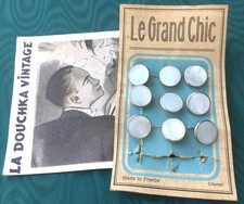 FRENCH 1920s MEN COLLAR BUTTONS / STUDS LOT OF 9 PEARL  SILVER TONE DEADSTOCK