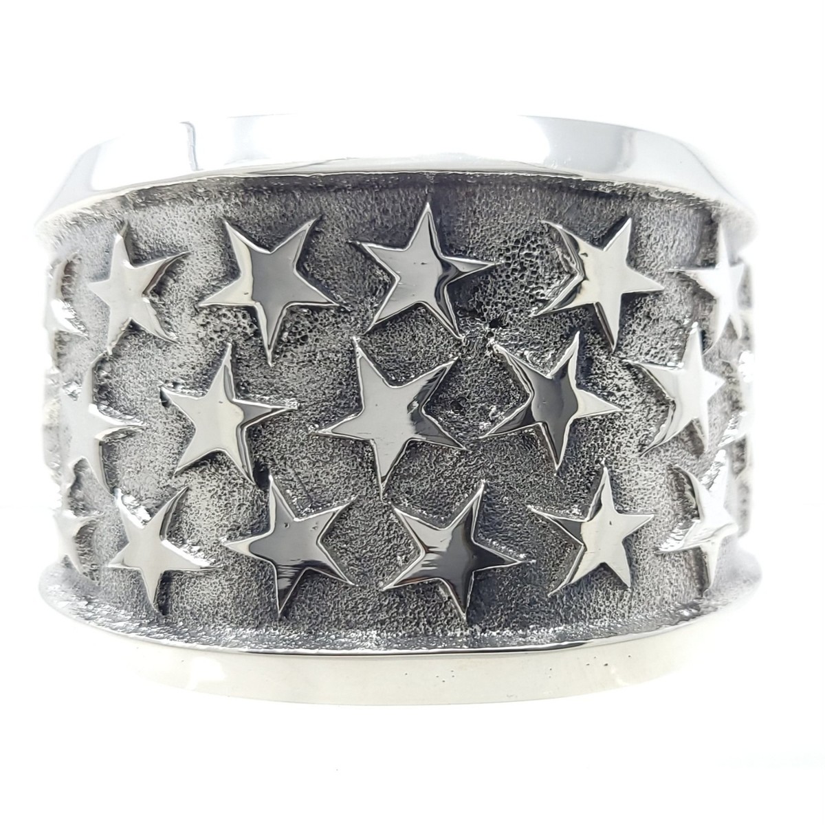 Kevin Yazzie Sterling Silver Navajo Stars Wide Cuff Bracelet