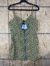 Nasty Gal Come On Leopard Denim Mini Dress Size 10 Mustard