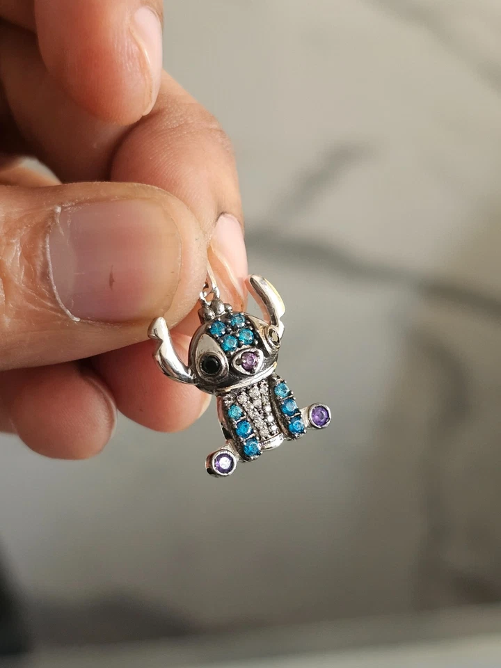 925 Sterling Silver Lilo & Stitch London Simulated Topaz Amethyst Pendant Chain - Image 4 of 4