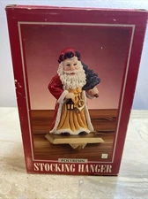 Yuletide Traditions Holiday Stocking Hanger Santa Claus Holding Tree W/ Box1997