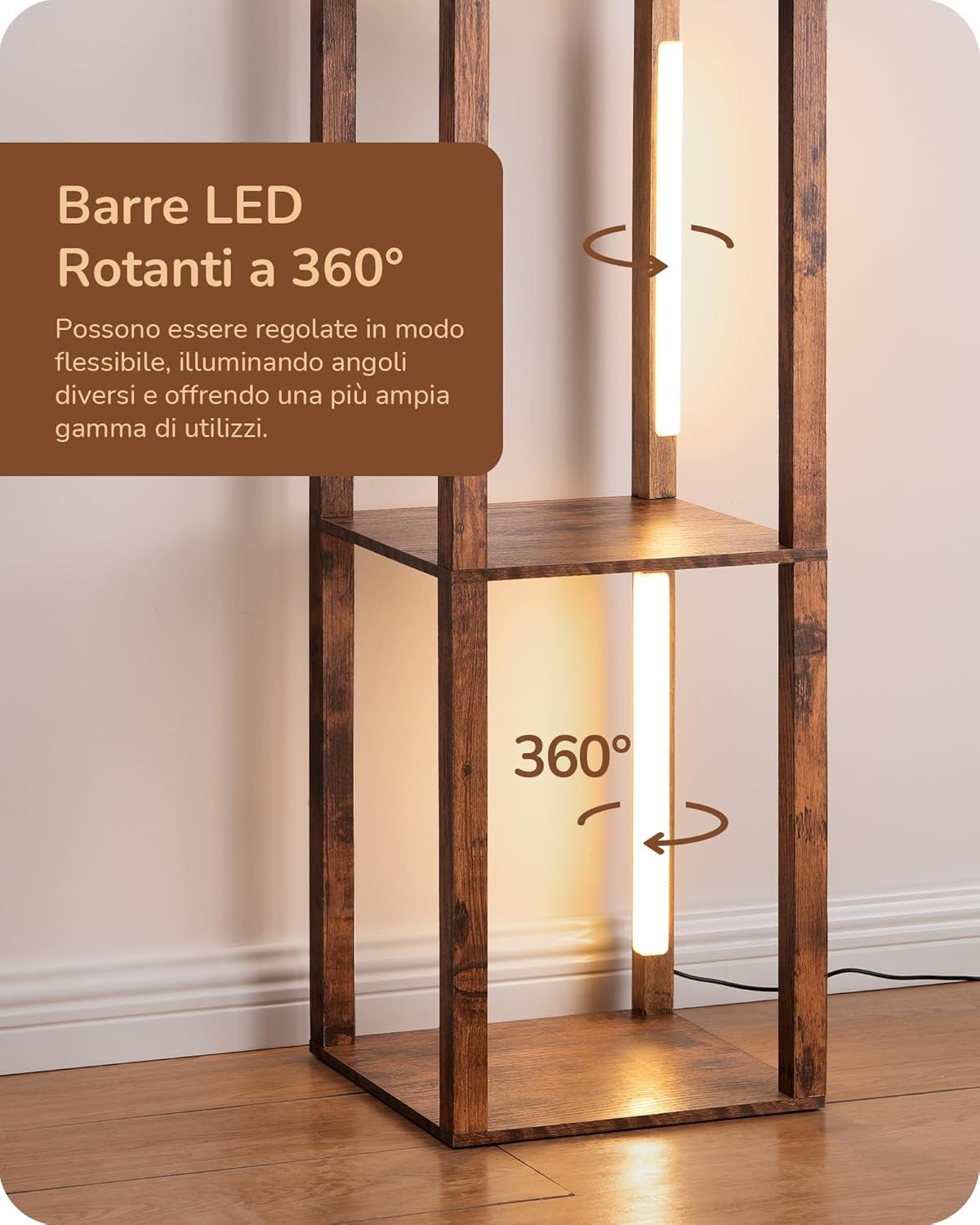 Lampada da Terra Soggiorno con Ripiani in Legno, 3 Temperature di Colore, Dimmer foto 6