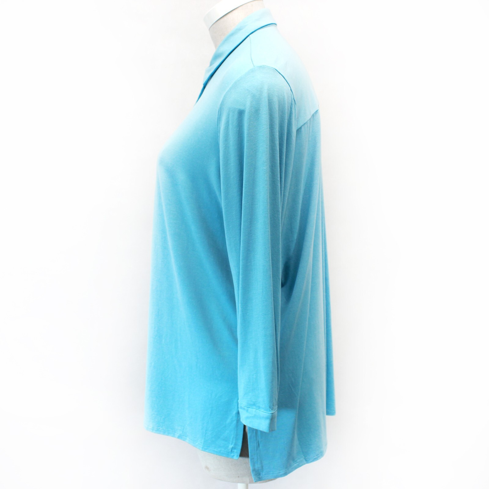 Eileen Fisher Plus Size Blue Jersey Collared Button Up Tunic Top Blouse 2X
