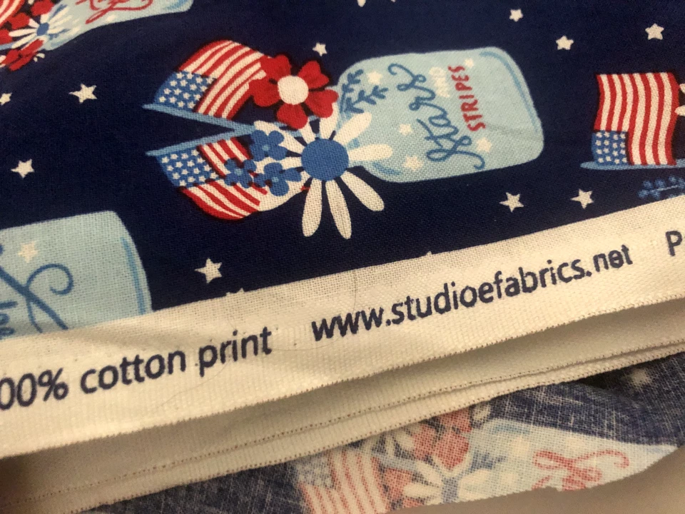 Vtg 1/2Yd  18WX44L STUDIO E "Patriotic Parade" FABRIC Red Blue Quilt Cotton FLAG - Image 4 of 4