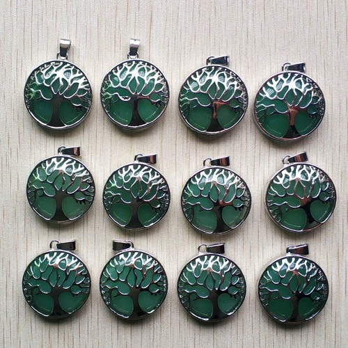 Wholesale 12pcs Natural Green Aventurine Stone Alloy Tree of Life Pendants DIY - Picture 4 of 6