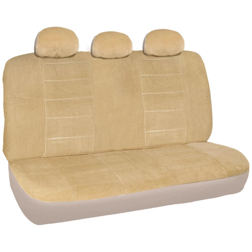 Fundas de asiento de auto premium beige de tela completa estilo Encore respaldo bajo 9 piezas Foto 3 de 4