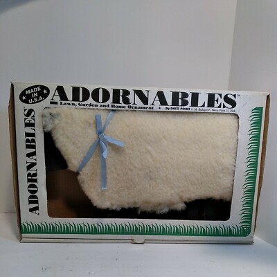 Vtg 1989 Wool Covered White SHEEP LAMB Wood Yard Lawn Decoration