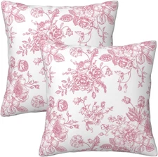 Pink and White Floral Throw Pillow Covers 16X16 Set of 2, Vintage Chinoiserie Fl