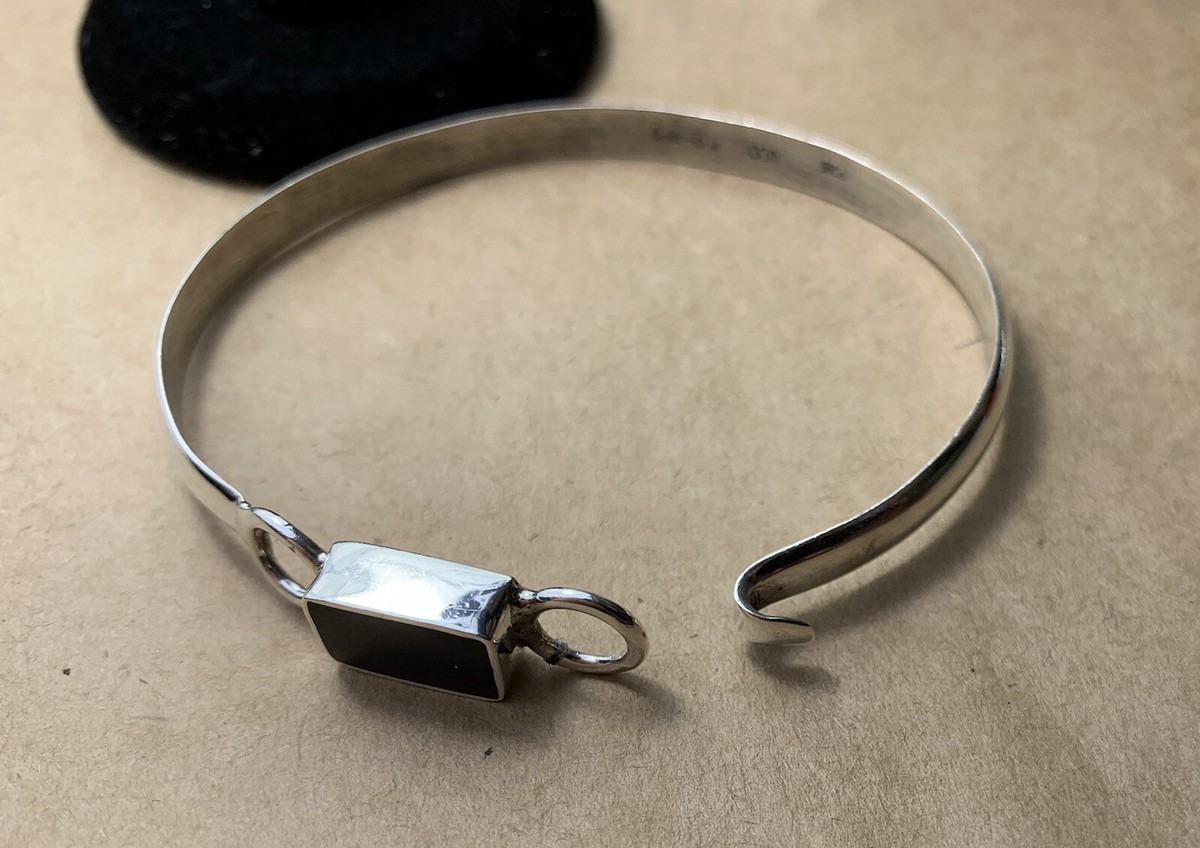 mexico 925 silver ブレスレットリング㉒ MEXICO 925 Sterling Silver & Onyx Vintage Hook Bangle