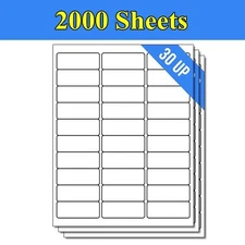 60000 Label ( 2000 Sheets ) 1" x 2 5/8" Shipping Adhesive Labels 2.625 x 1 30 UP