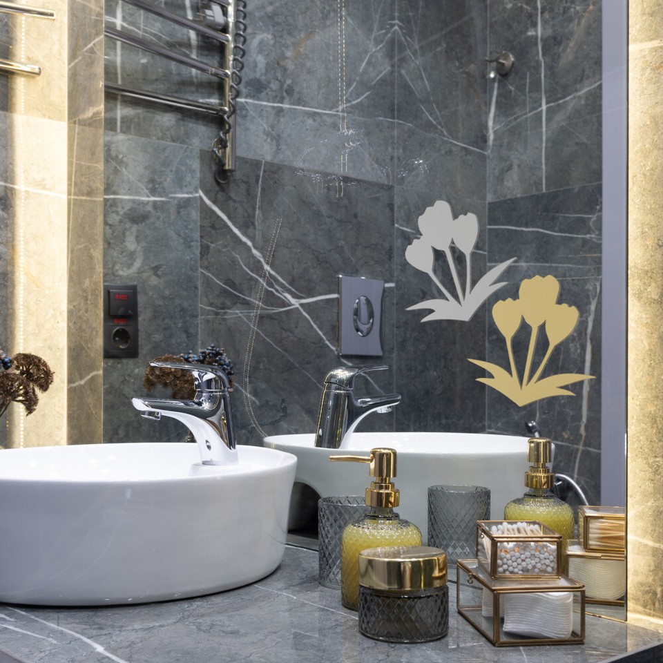 2 Pcs Small Wall Mirror Adhesive Flower Stickers Decor Utv Tile Elegant