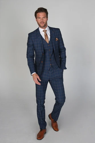 Mens Hamleys Check Navy Plaid Suit, 3 Piece Formal Set Sold Separately
