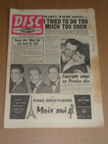 Disc - July 23 1960 Marty Wilde/King Brothers cover (Judy Garland/Jan Rohde) - Afbeelding 1 van 1