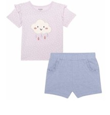 New Girls Baby's Pekkle Overall Shorts 4 pieces Set Purple Clouds 3M 3 Months
